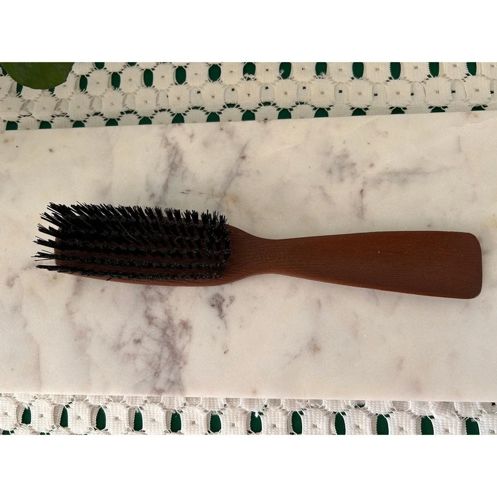 Vintage Avon Hairbrush Faux Wood Grain Brown Synthetic Bristle Grooming Tool 9